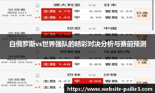 白俄罗斯vs世界强队的精彩对决分析与赛前预测